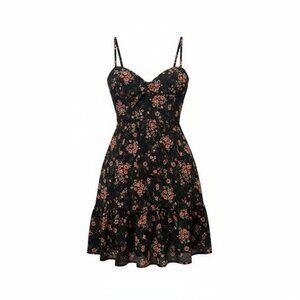 Inspired Hearts Black Dress with Pink Floral Design